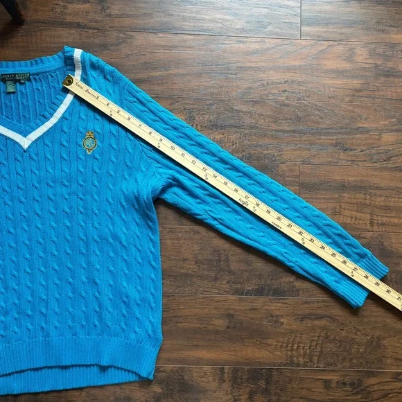 Ralph Lauren Active Cotton V-neck Preppy Cable Knit Sweater - Picture 9 of 12